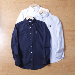 Selected! Trendy brand shirts for men in spring, all-cotton Oxford Spinning Bear Embroidery Business Casual Long Sleeve Shirt
