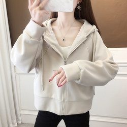 Simple Hooded Short Sweatshirt for Petite Women, 2026 Spring and Autumn New Popular Style, Fleece-Lined Cardigan, Solid Color Top