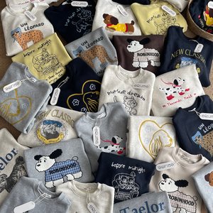 
Korean generation @eru*e [Cute cats and dogs~] Heavy embroidery printed Austrian velvet plus velvet round neck sweatshirt