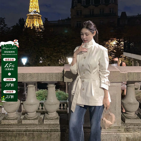 
viola [Korean female old money] lap*la imported 100 cotton yb fabric high-intelligence stand-collar windbreaker