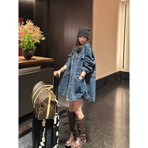 
Korean chic spring new niche retro multi-pocket design loose versatile casual long-sleeved denim jacket for women