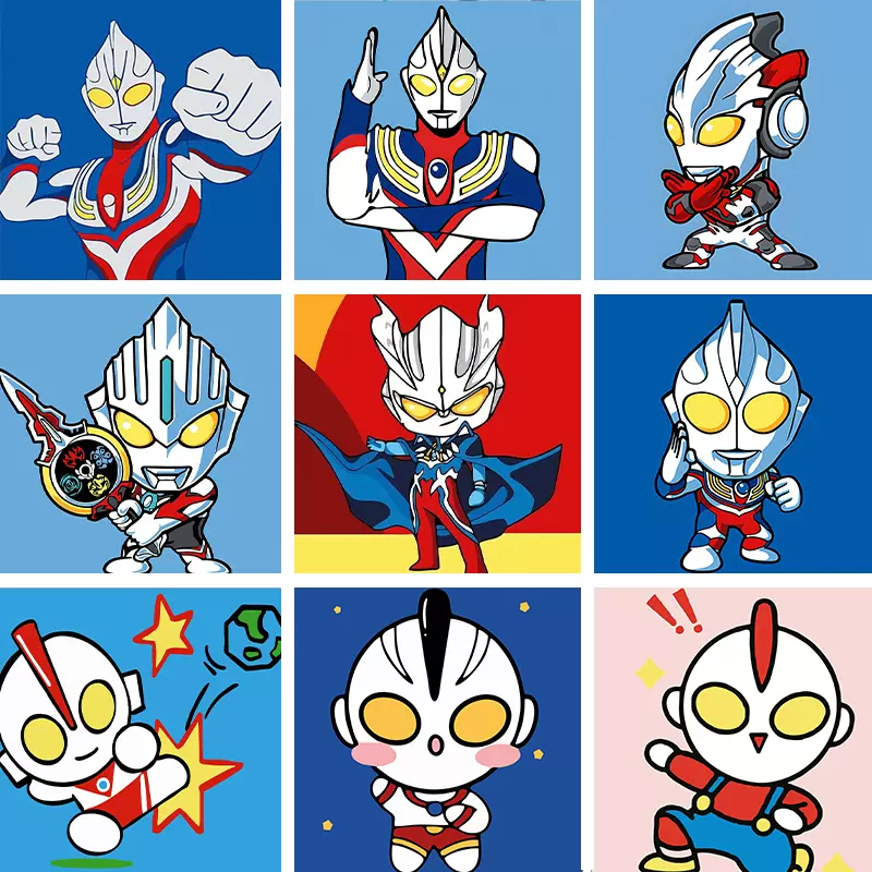 奥特曼数字油画DIY填色简约风格丙烯油彩小尺寸实木框装饰画