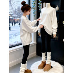 White Thermal Mid-Length Base Layer Women's Top 2025 Autumn and Winter Loose Long-Sleeve T-Shirt Inner Layer Warm Trendy Top