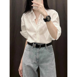 French-Style White Shirt for Women, Spring 2026 Outfit, Petite Loose Long-Sleeve Shirt, Inner Layer for Professional Commuting Top