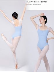 Ballet Dancewear for Women, High-Waisted Gymnastics Top, Leotard, Adult Art Exam Practice Clothes, Short-Sleeved Dancewear, Yoga