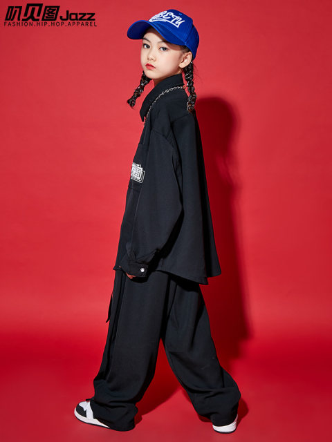 Children's hip -hop hip -hop performance clothes tide cool boy loose shirt set autumn girl hiphop performance suit