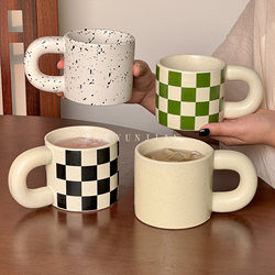 Retro Chubby Cup with Splash-Ink Design, Mug for Girls, High-Value Ceramic Water Cup, Niche Design Coffee Cup