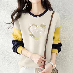 Brand Discount, Cut-Label, Clearance from Store, Italian Artistic Style Tops, Autumn Women's Loose-Fitting Pure Cotton Base Shirts, Sweatshirts