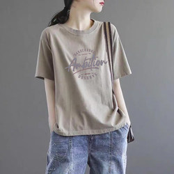 Clearance Sale~ 100% Pure Cotton Loose Casual Women's Slimming Short-Sleeve T-Shirt, Summer Vintage Artistic Top