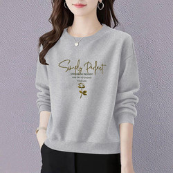 Clearance Sale Export Large Size Slimming Plus-Size Tummy-Covering Printed Top Age-Reducing Elegant Pure Cotton Versatile Sweatshirt for Women