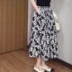 Black and white intellectual printed large skirt retro pocket single layer puffy skirt spring and summer design elastic waist
