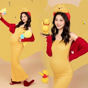 
New 24-year-old maternity photo clothing Korean Winnie Bear Sweet Pregnant Mother Dress Photo Art Photography