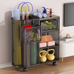 Sports Equipment Badminton Yoga Mat Storage Basket Home Fitness Storage Rack with Wheels Basketball Storage Shelf