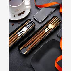 Chopsticks and Spoon Set, One Chopstick Per Person, Portable Tableware, Student Storage Box, Fork, Single-Person Wooden Chopsticks Three-Piece Set