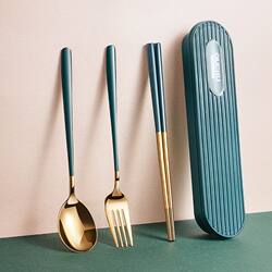 304 Stainless Steel Chopsticks, Spoon, and Fork Set, Portable Cutlery for One Person, Three-Piece Set, Two-Piece Set, Storage Box