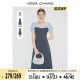 VEGA CHANG short-sleeved dress for women 2025 summer new fake two-piece square collar college style splicing long skirt
