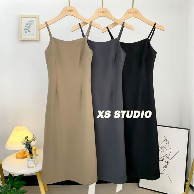 French retro dress for women in summer new style slim and waist-length mid-length slit suit base sling skirt