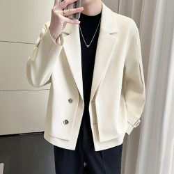 Korean-Style High-End Design Fake Two-Piece Suit Jacket for Men, Light Mature Style, Cool and Trendy Casual Suit Top