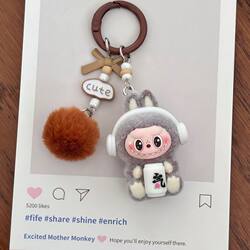 Coke Labu Cute Plush Doll Sitting Posture Flocked Bag Couple Car Keychain Pendant Mobile Phone Chain Gift