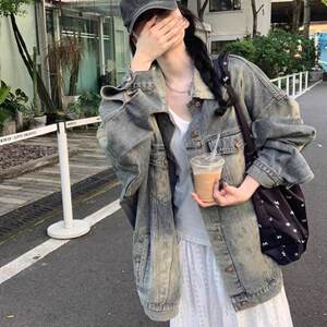 
High Street American Retro Washed Distressed Denim Jacket Women's 2026 Spring and Autumn New Loose Mid-Length Jacket Top