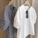 Fat mm large size 300 Jin [Jin equals 0.5 kg] New French niche design sense five-point sleeve T-shirt for women in summer loose plaid top trendy
