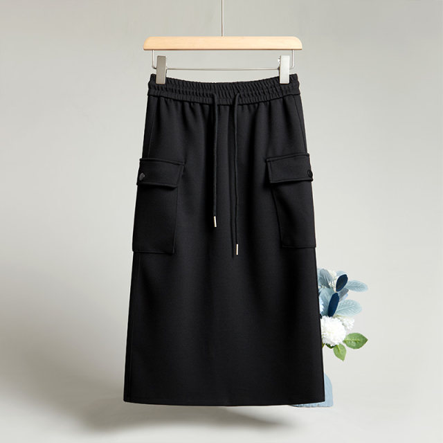 Sweatshirt dress 2025 new women's autumn elastic sports casual pocket slit cover one step straight long skirt