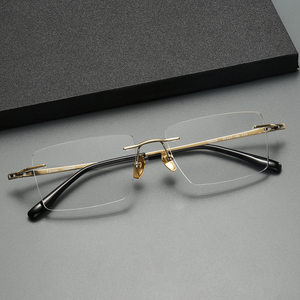 
Pure titanium frameless business glasses for men and women with myopia big face square frame ultra light without face anti-blue light flat eye frame