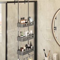 Bathroom Shelf, No-Drill Toilet Storage Rack, Washroom Organizer, Shower Glass Door Hanging Basket