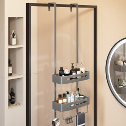 Bathroom Shelf, Toilet Glass Door Hanging Rack, Storage Toilet Shelf, Towel Rack, Shower Room Hanging Basket, Wall-Mounted