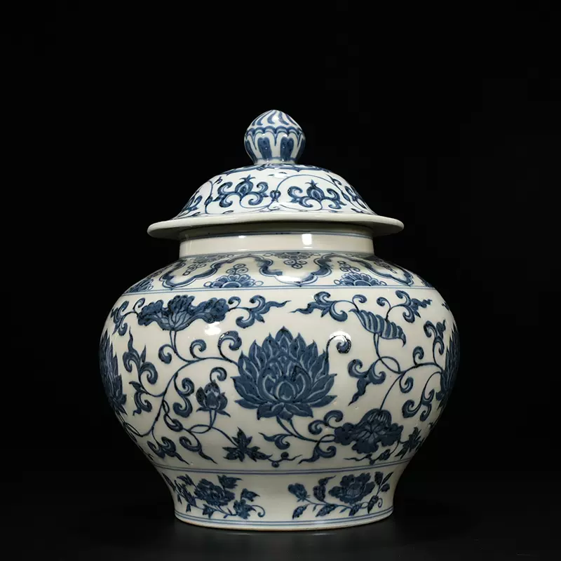 骨董品   元青花纏枝蓋缶 骨董品 元青花纏枝蓋缶