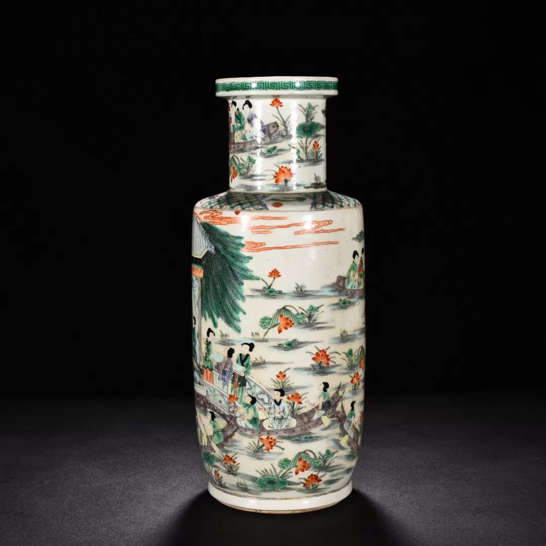 清康熙粉彩人物棒槌瓶瓷器