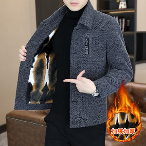 
Men's velvet thickened woolen coat winter youth slim short woolen jacket Korean style handsome warm coat