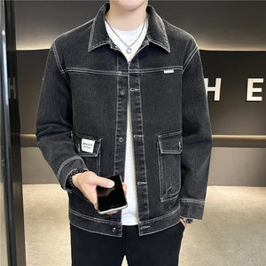 
American light luxury trendy brand lapel denim jacket men's trendy loose business jacket casual versatile fashionable men's clothing