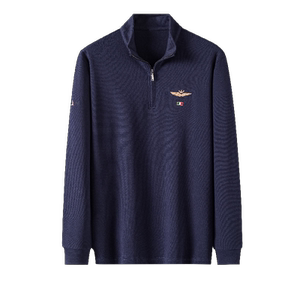 Spring and autumn men's long -sleeved T -shirt half zipper top Middle -aged cotton dad pretend to be casual embroidered sweater