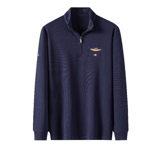 Spring and autumn men's long -sleeved T -shirt half zipper top Middle -aged cotton dad pretend to be casual embroidered sweater