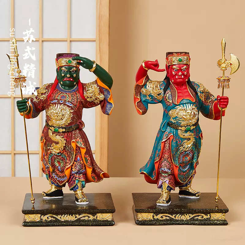 台湾千里眼顺风耳神像木雕妈祖华大帝护法神将千里眼顺风耳将军