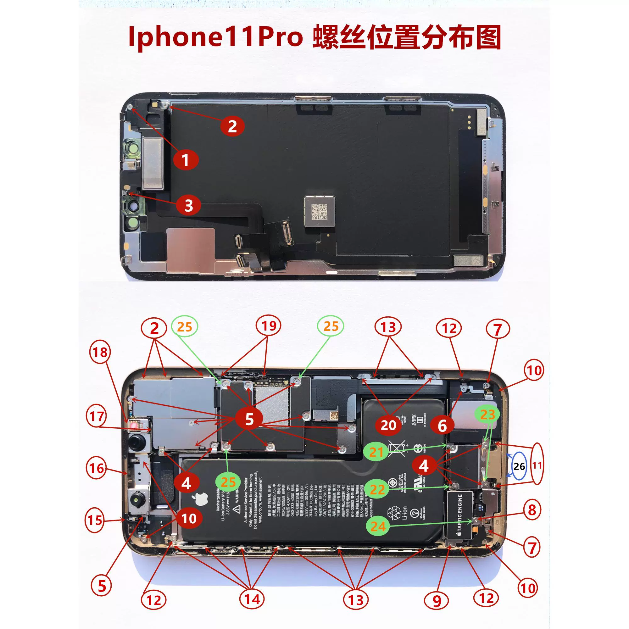 适用苹果11代手机全套螺丝iphone11pro/11promax内部主板机身螺丝