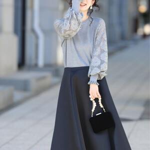 
European station autumn and winter new round neck white stitching fake two-piece sweater long-sleeved pullover sweater for women