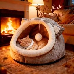 Cat and Dog Nests for All Seasons, Winter Warm Pet Nest Supplies, Cat Bed, Semi-Enclosed Safe Nest, Sleeping Nest