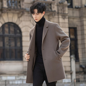
High-end men's double-sided velvet coat mid-length Korean style slim-fit autumn and winter woolen coat men's Nizi windbreaker