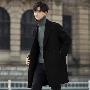 
High-end men's double-sided fleece wool coat Korean style mid-length woolen coat autumn and winter thickened Nizi windbreaker
