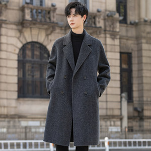 
High-end men's double-sided velvet coat, mid-length knee-length woolen woolen coat, autumn thickened, high-end, Korean version trendy