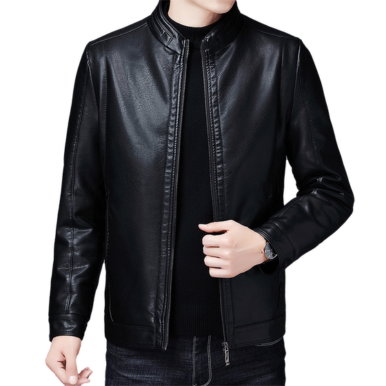 
Dad's leather jacket with autumn and winter plus velvet thickened middle-aged men's stand-up collar PU leather jacket middle-aged and elderly men's leather jacket casual