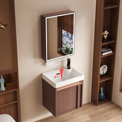 Small Apartment Retro Bathroom Cabinet Set with Ultra-Deep Ceramic Integrated Basin in Antique Style for Washing Hands and Face