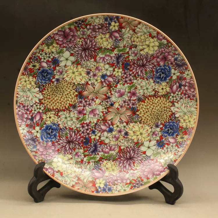 大清乾隆年製款 粉彩萬花文盤 中国古陶磁 / 唐