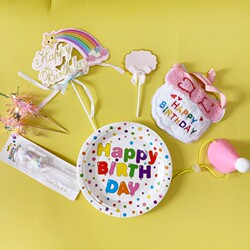 Cat Birthday Costume Pet Bib Hat Dog Scarf Photo Shoot Costume Pet Cake Decoration Topper Card