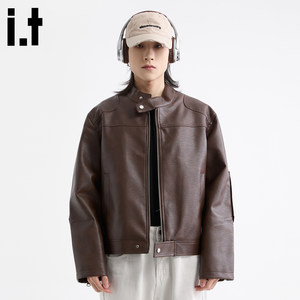 
it:5cm/FIVECM brown pu leather windproof stand collar jacket men's 2025 autumn motorcycle tops