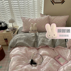 Good Night Cat ins Wind Pure Cotton Printed Four-Piece Set Student Dormitory Skin-Friendly Girl Three-Piece Bedding Set