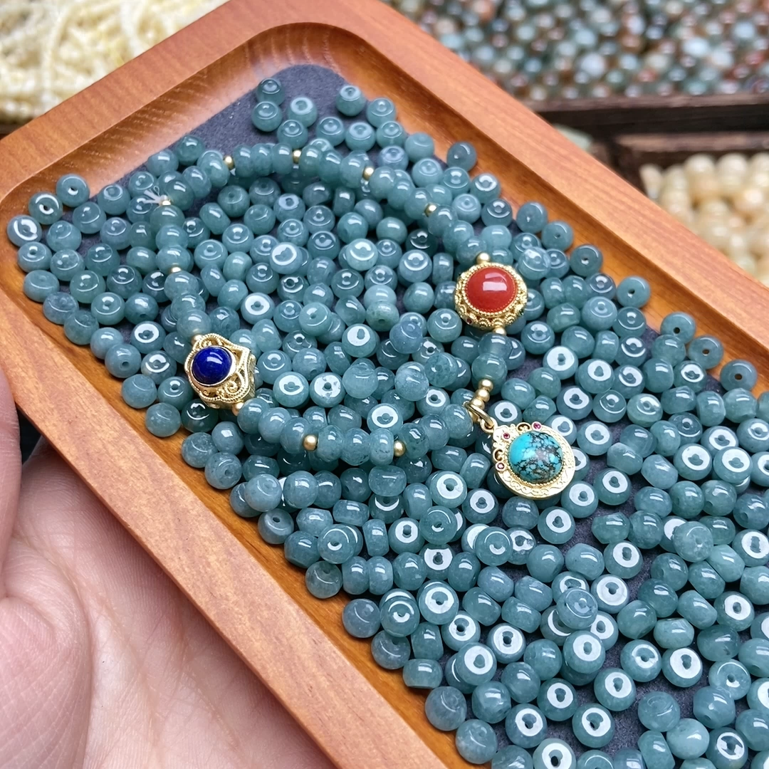 天然蓝水翡翠算盘珠5mm隔珠diy配件珠子散珠子