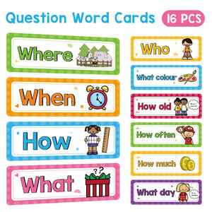 
16 English question word cards WH English classroom teaching aids Children's English learning education classroom decoration environment creation